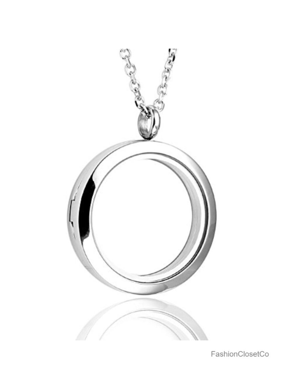 30mm Silver Stainless Steel Round Locket Necklace Memorial Keepsake Floating